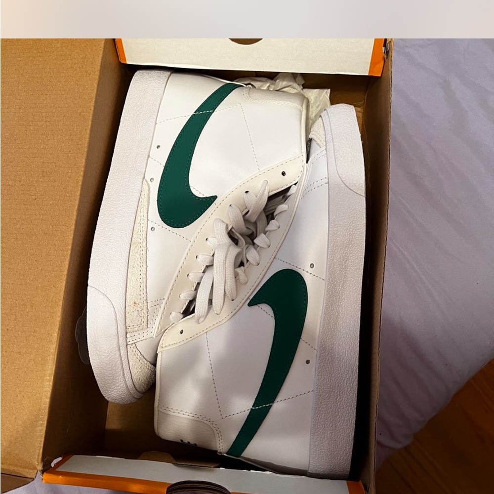 White Sneakers with Green Swoosh